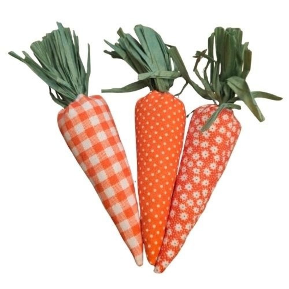 Set of 3 Fabric Carrots Easter Spring Decor Farmhouse Gingham Polka Dot Floral